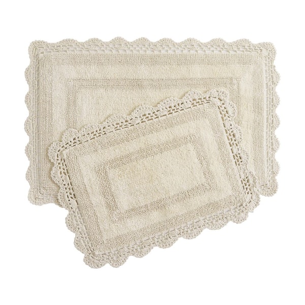 Crochet Linen Brown 21 in. x 34 in. Solid 100% Cotton 2-Piece Bath Rug Set