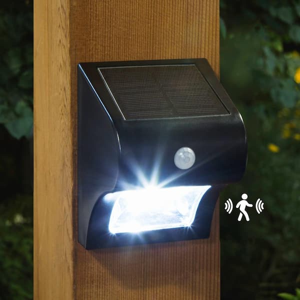 4 in. x 4 in. Solar Battery Black Integrated LED Motion Sensing Deck Post Light (2-Pack)