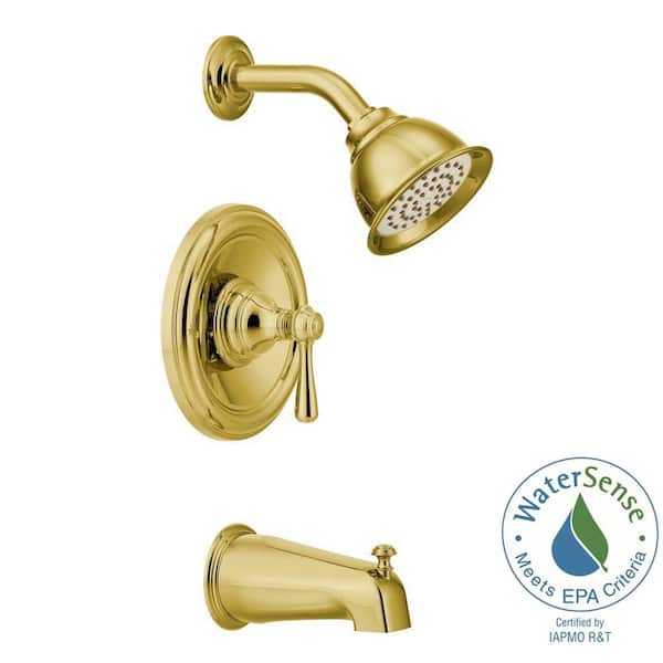 MOEN Kingsley Posi-Temp Single-Handle Eco-Performance Tub and Shower Faucet Trim Kit in Polished Brass (Valve Not Included)