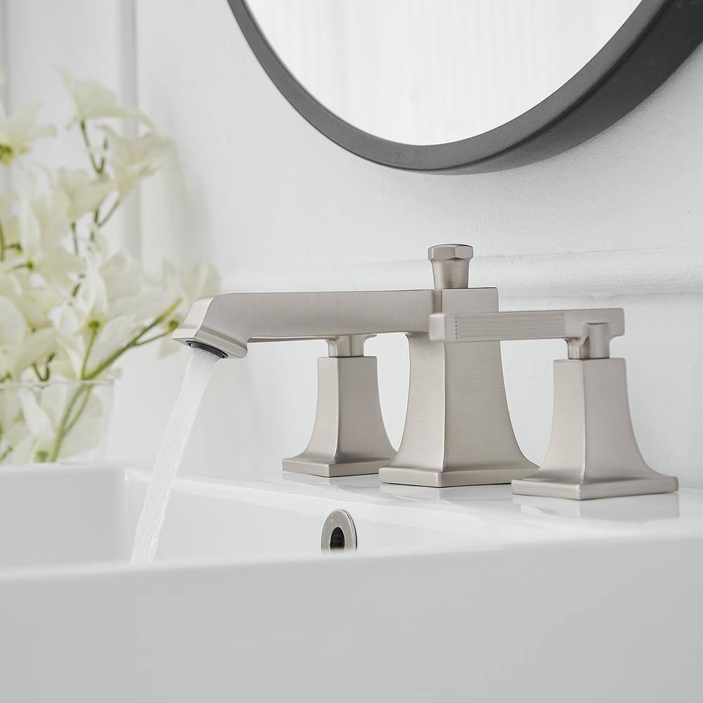 Brushed Nickel Widespread 2-Handle Bathroom Faucet with Drain Assembly