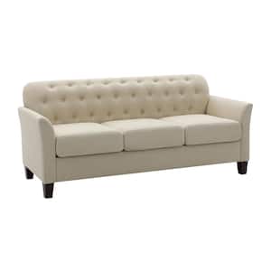 Ida 73 in. Beige Polyester Flared Arm Rectangle Sofa with Rubberwood Legs