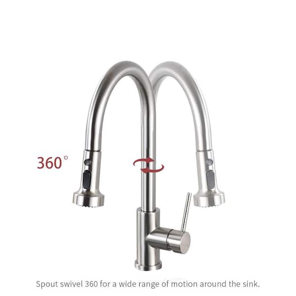 SWAN Single Handle Pull Down Sprayer Kitchen Faucet Stainless in Brushed Nickel