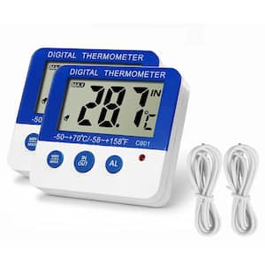 Refrigerator Thermometer with Max/Min Memory and High and Low-Temperature Alarm with LED Indicator Digital in Blue