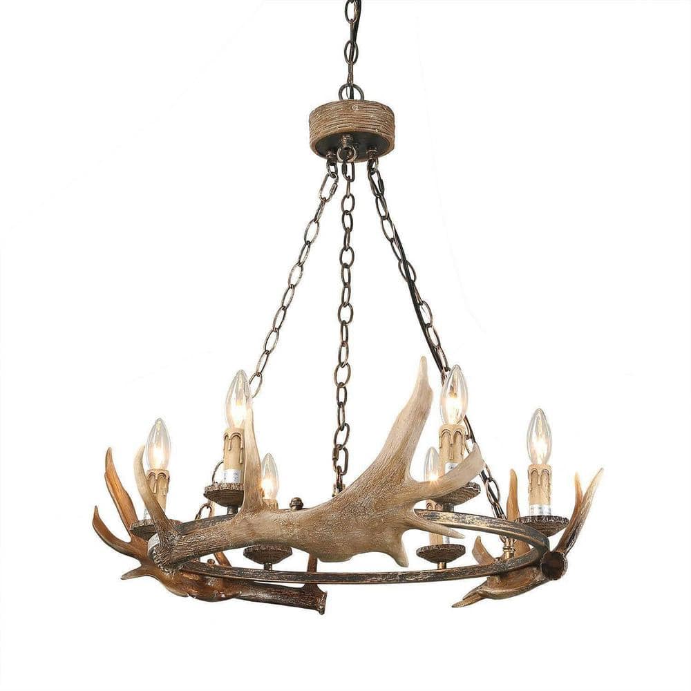 6-Light Antler-Shaped Chandelier in Antique Bronze and Aged Iron Finish Ide