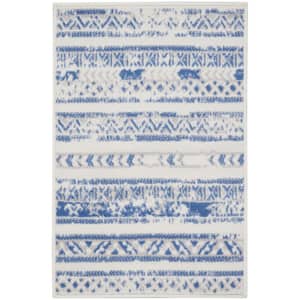Whimsicle Ivory Blue 2 ft. x 3 ft. Abstract Contemporary Kitchen Area Rug