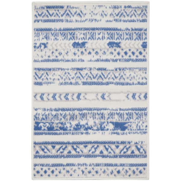 Nourison Whimsicle Ivory Blue doormat 2 ft. x 3 ft. Abstract Contemporary Kitchen Area Rug