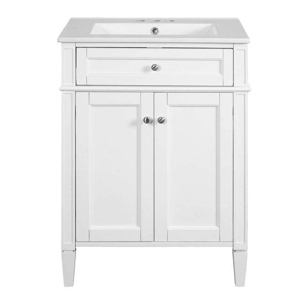 24 in. Freestanding White Bath Vanity with White Ceramic Top Tip-Out Drawer Bathroom Door Storage Cabinet Unassembled price history on PriceWatchPro