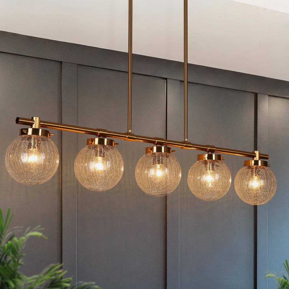 LNC Modern Brass 38 in. W Island Chandelier Linear Candlestick Hanging ...