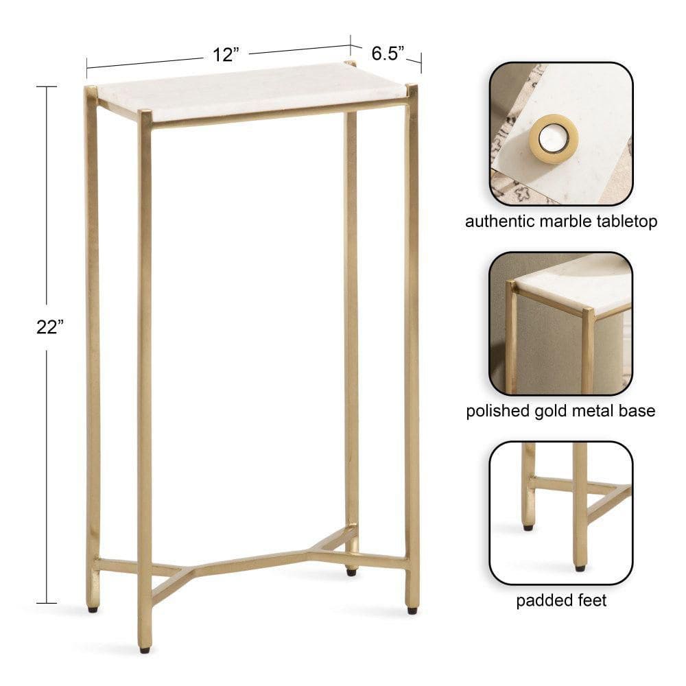 Aguilar 12 in. White/Gold Rectangle Marble End Table - thumbnail 5