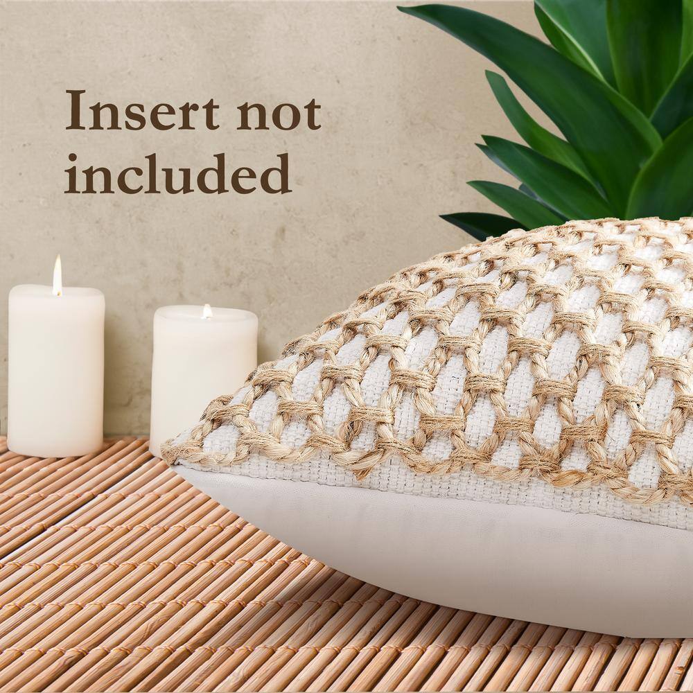 Jada 20" White and Beige Cotton Jute Throw Pillow Covers