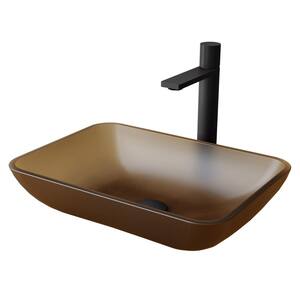 Amber Sottile Matte Shell Rectangular Bathroom Vessel Sink with Gotham Faucet and Pop-Up Drain in Matte Black