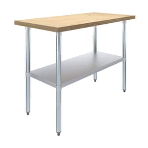Maple Wood Top 24  in.. x 48  in.. Kitchen Prep Table with Adjustable Bottom Shelf