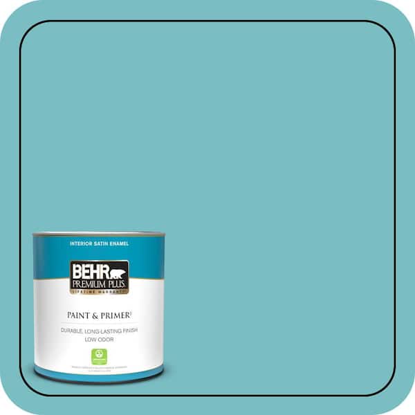 BEHR PREMIUM PLUS 1 qt. #M460-4 Pure Turquoise Satin Enamel Low Odor Interior Paint & Primer