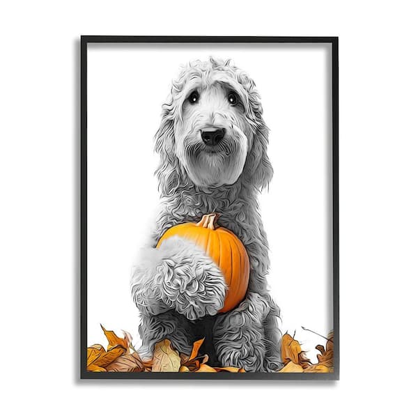 Stupell Industries Dog and Autumn Leaves by Annalisa Latella 1 Piece Framed Graphic Print Animal Poster Art Print 14 in. x 11 in.