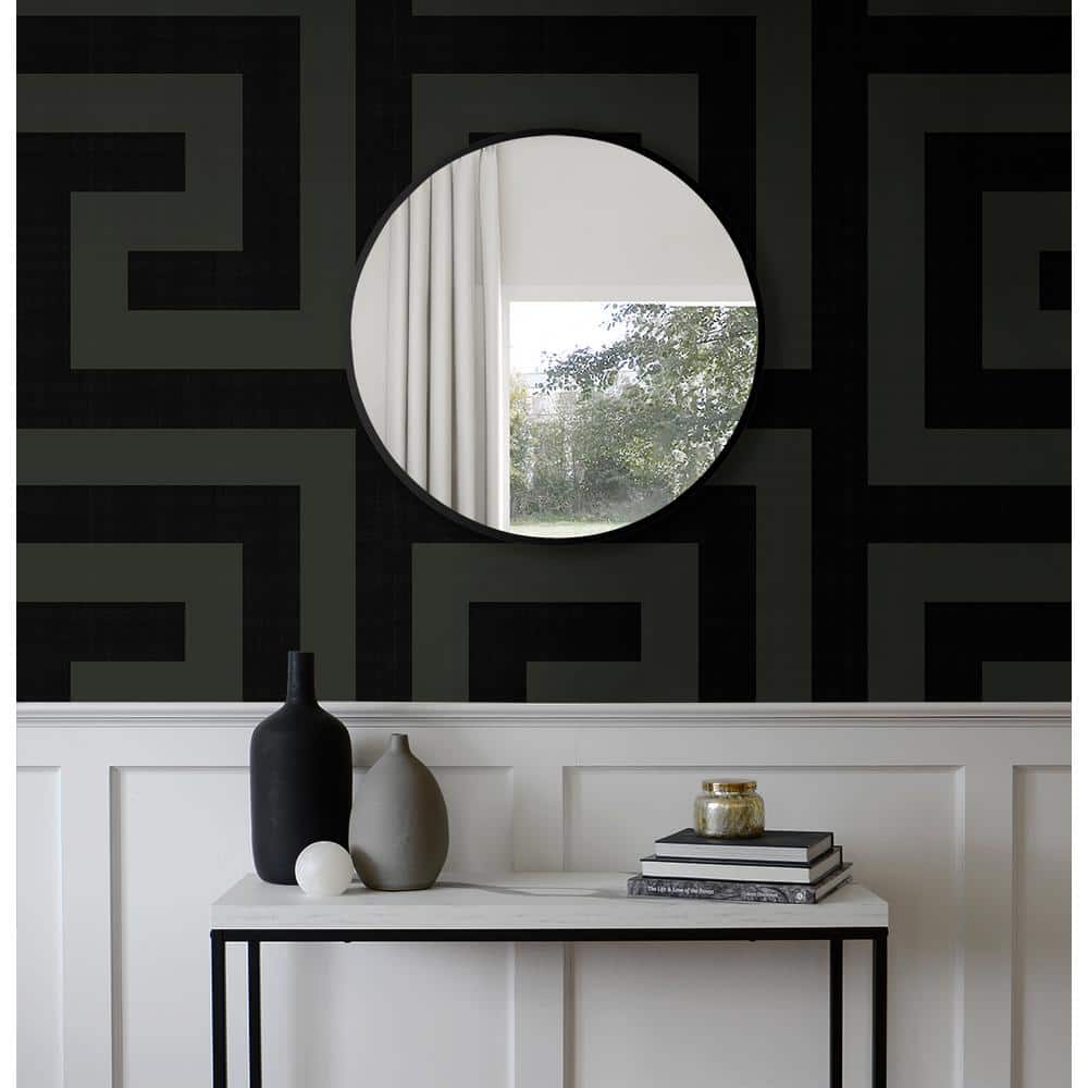 Ebony and Graphite Greek Key Peel and Stick Wallpaper