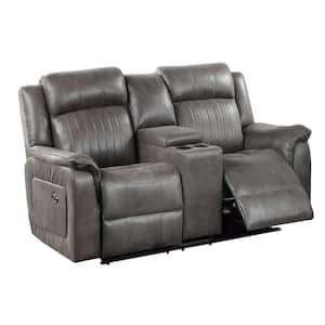 38.39 in. Gray Solid Fabric 2-Seater Manual Reclining Loveseat with 2 Cupholders and Console