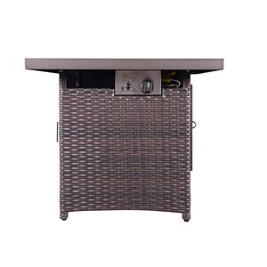28 in. Brown Square Wicker Metal Fire Pit Table