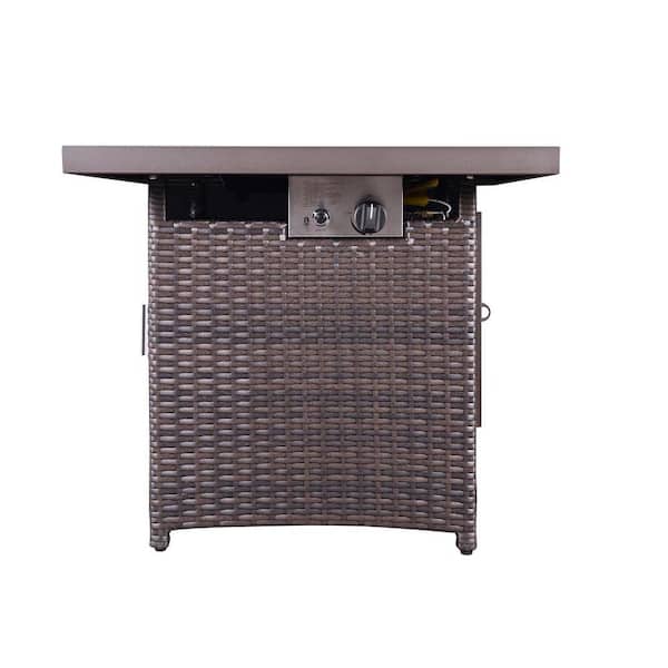 Sireck 28 in. Brown Square Wicker Metal Fire Pit Table