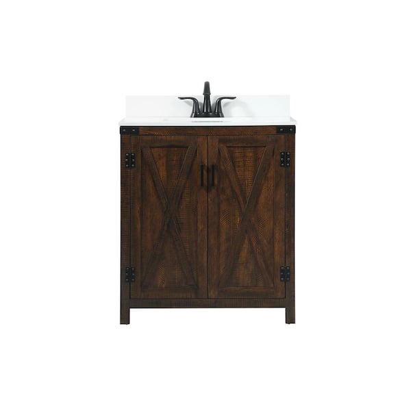 Unbranded Simply Living 30 in. W x 19 in. D x 34 in. H Bath Vanity in Expresso with Ivory White Engineered Marble Top