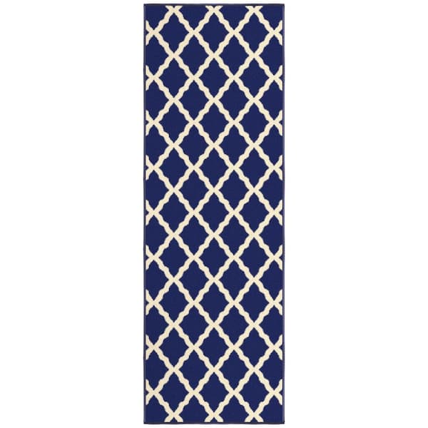 Ottomanson Glamour Collection Non-Slip Rubberback Moroccan Trellis Design 2x5 Indoor Runner Rug, 1 ft. 8 in. x 4 ft. 11 in., Navy