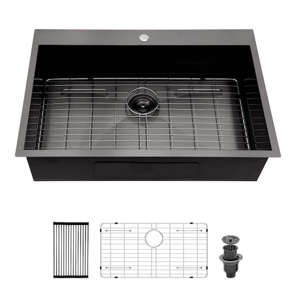 30 in. Drop-In Single Bowl 18-Gauge Black Stainless Steel Kitchen Sink Basin