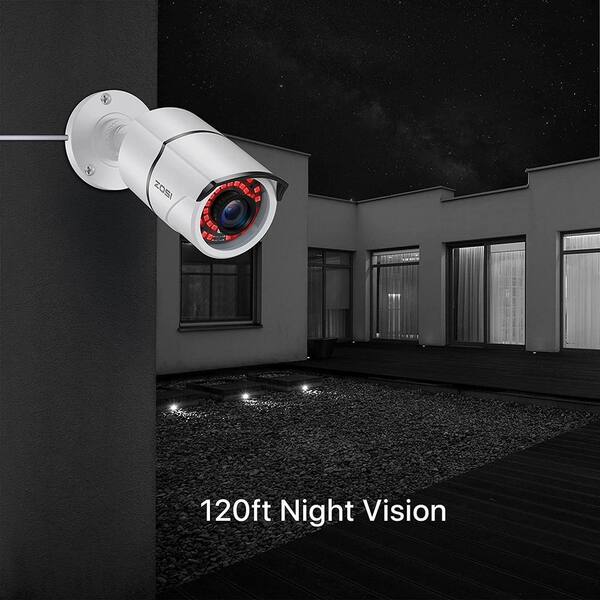 ZOSI Wired 1080p White Outdoor Bullet TVI Security Camera