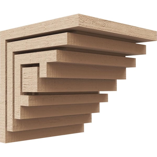 Ekena Millwork 4 in. x 4 in. x 4 in. Series 1 Wide Landon Rough Cedar Woodgrain Timberthane Polyurethane Corbel, Primed Tan