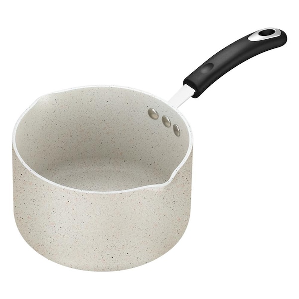Ozeri All-In-One Stone 3.2 qt. Aluminum Ceramic Nonstick Saucepan and Cooking Pot in Warm Alabaster