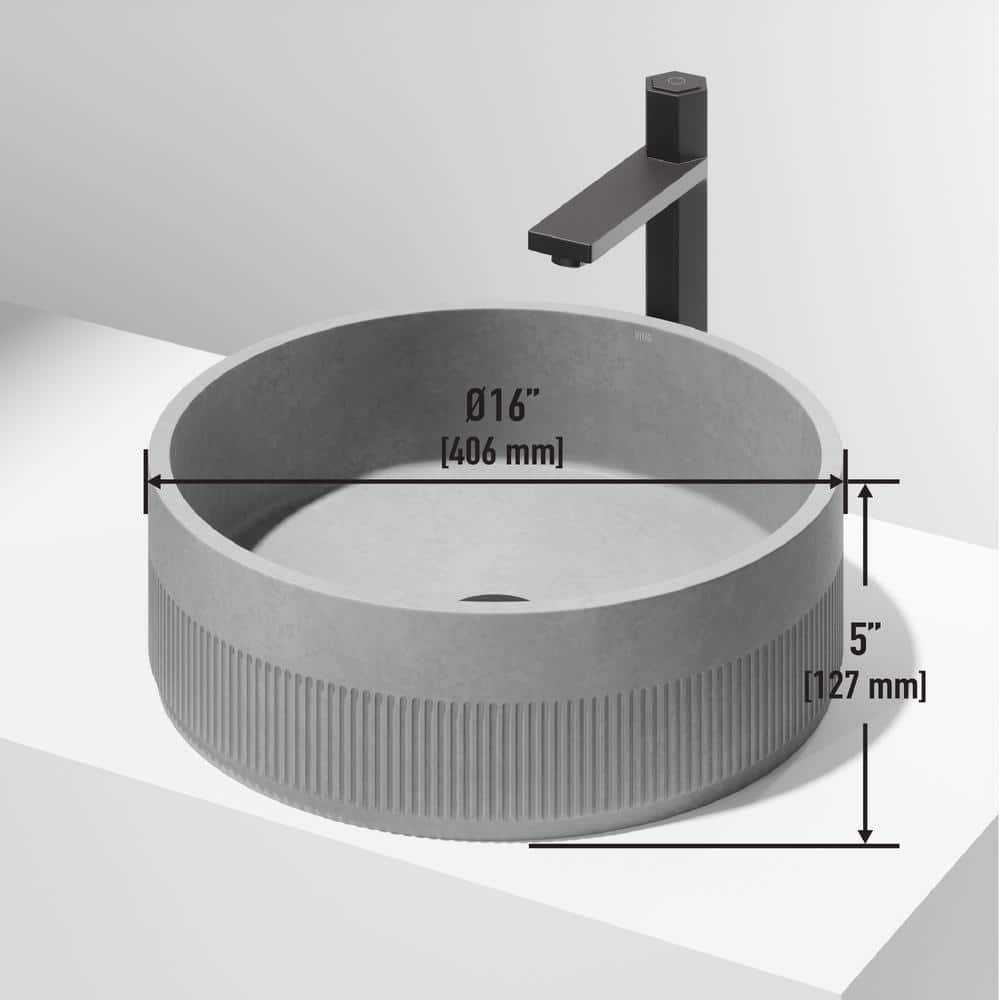 Gray Stone Round Above-Counter Fluted Vessel Sink