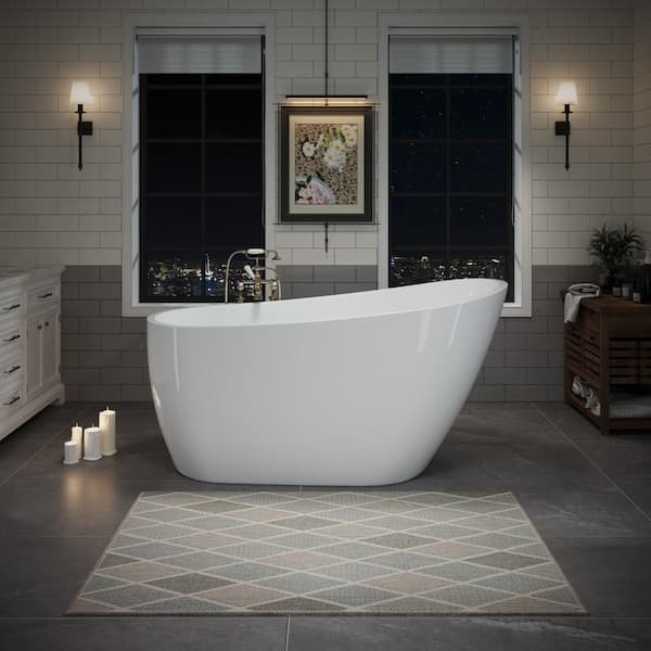 55.13 in. x 28.38 in. Single Slipper Acrylic Soaking Bathtub in White with cUPC Certifications