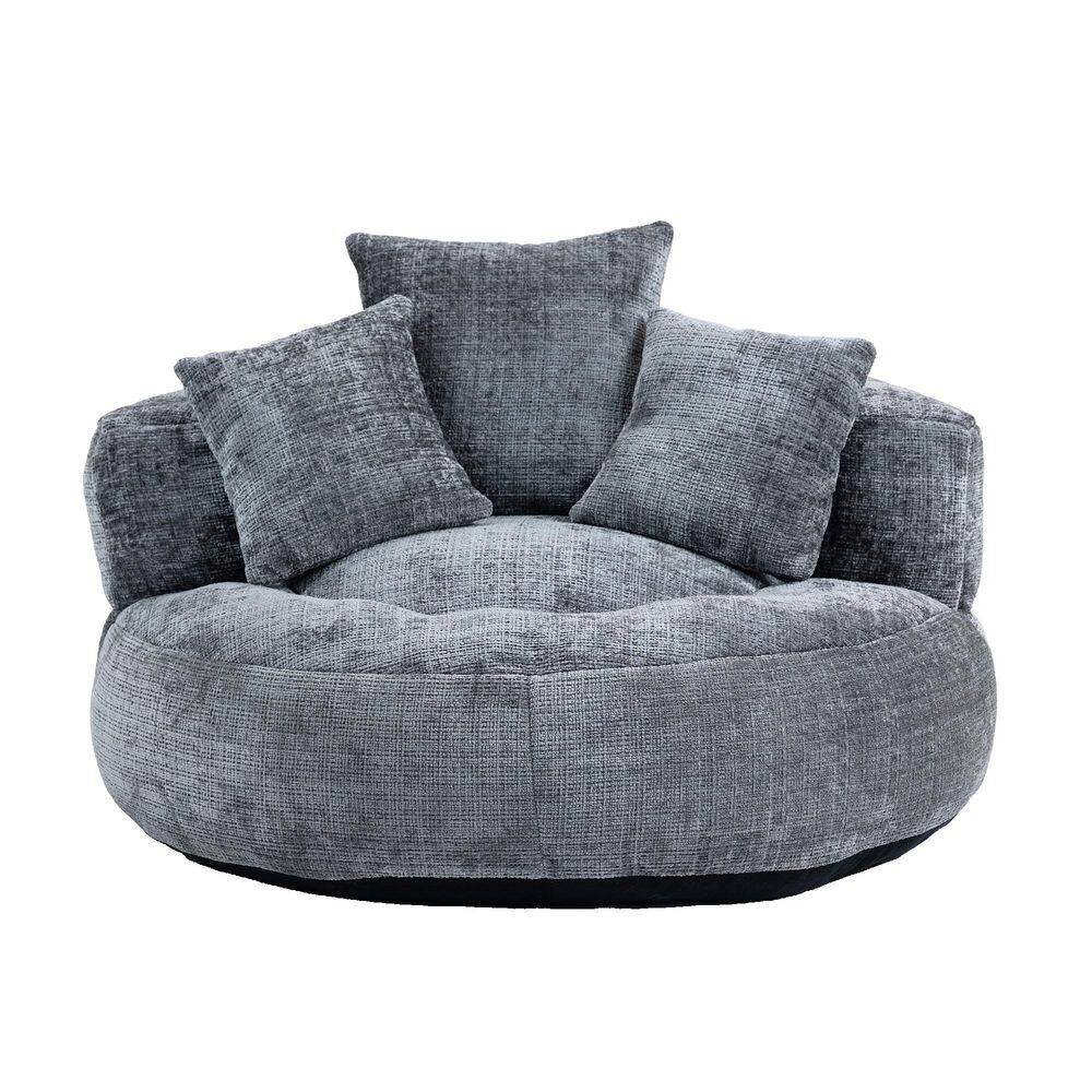 Gray Chenille Middle Bean Bag Chair, Durable Comfort Lounger High Back Couc