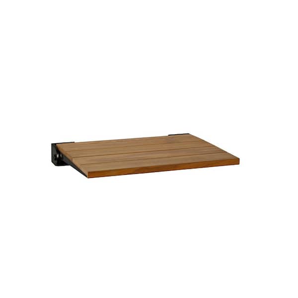 SEACHROME SlimLine Natural Teak Wood Wall Mount Folding Shower Seat Bench with Matte Black Frame
