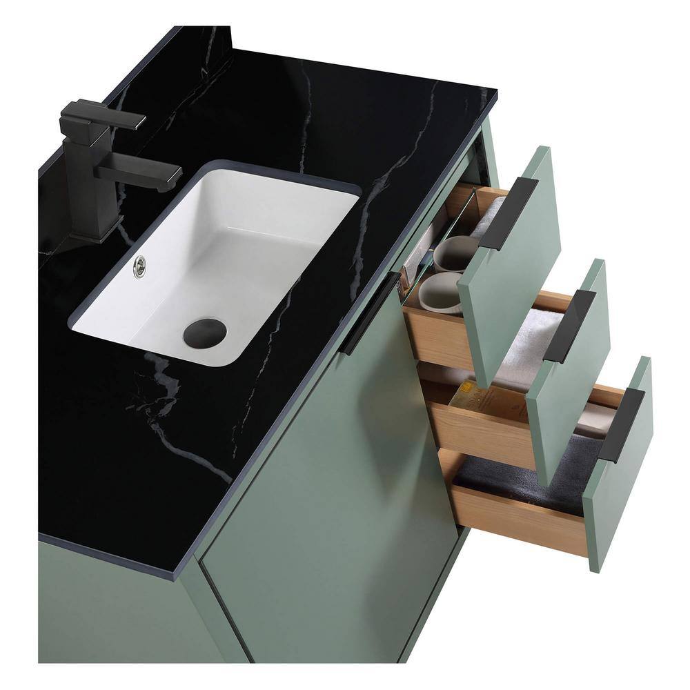 Mint Green Plywood Freestanding Vanity with Black Marble Top
