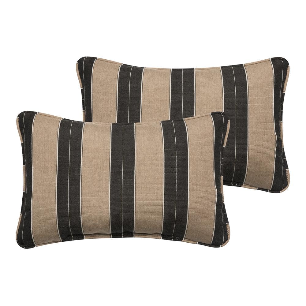 Sunbrella Beige Black Stripe Rectangular Outdoor Corded Lumbar Pillows (2-P
