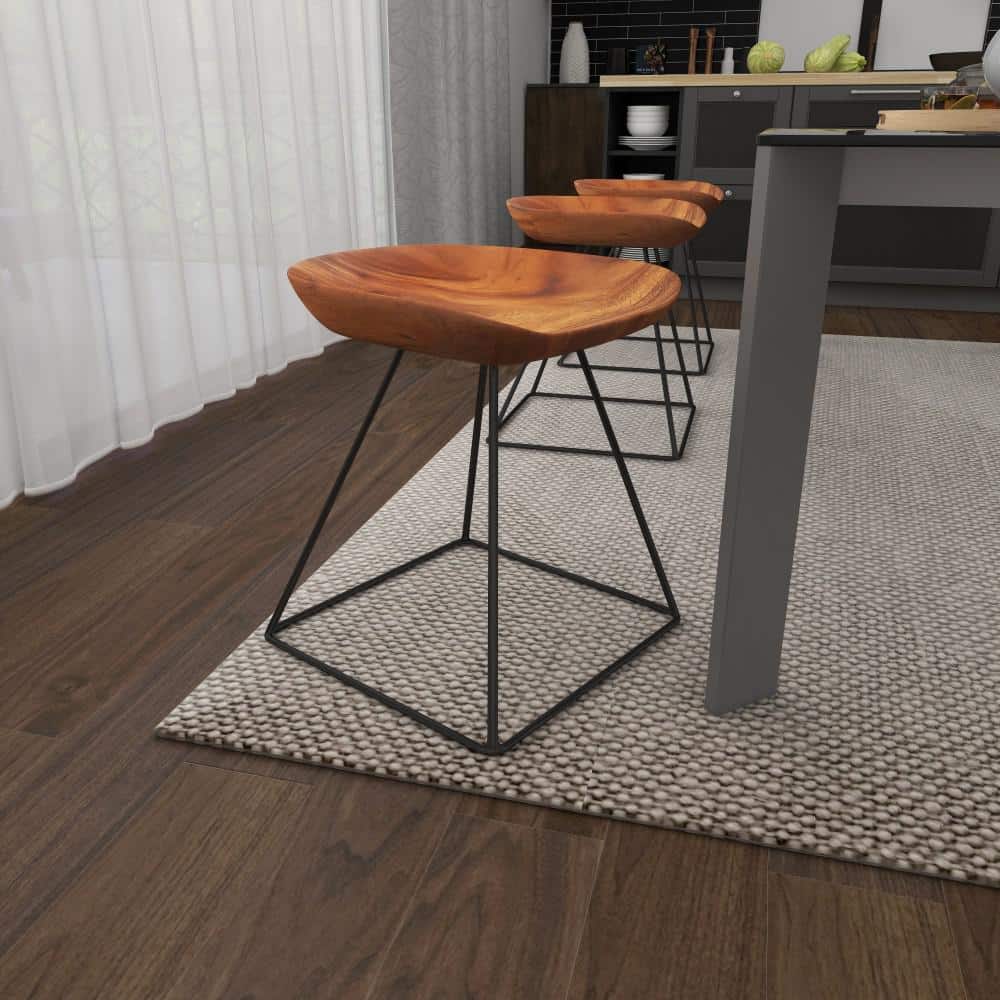 Rustic Brown Metal and Wood Backless Stool, 18"