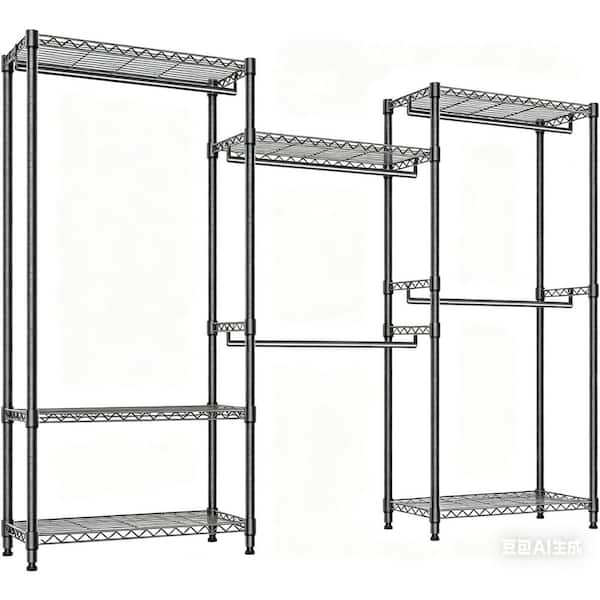 Section Rack For Clothes Siavonce 70.8 in. W x 76.5 in. H 6 Tiers Steel Garment Clothes Rack ...