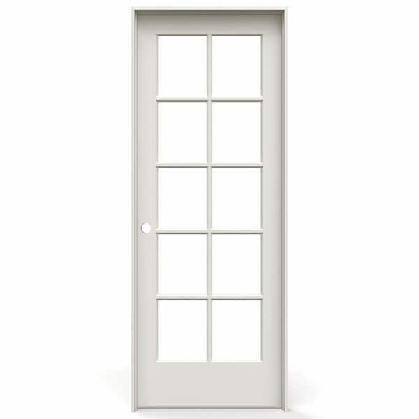 MMI DOOR 30 in. x 80 in. Right Handed Primed Composite Clear Glass 10 Lite True Divided Single Prehung Interior Door