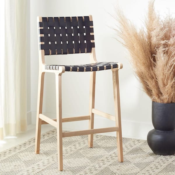 Adah Black Leather Bar Stool