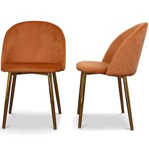 Violeta Modern Dining Room and Kitchen Chair Set of 2 in Orange Velvet with Gold Metal Legs