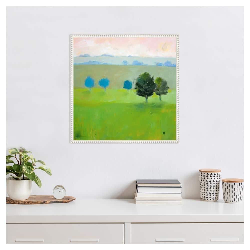 Gascony Trees Contemporary Landscape Canvas Wall Art in White Frame