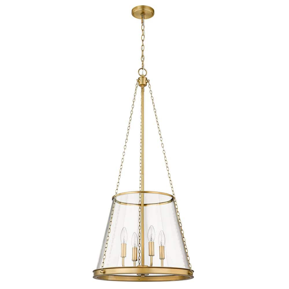 Prescott Rubbed Brass 18" Classic Pendant with Clear Glass Shade