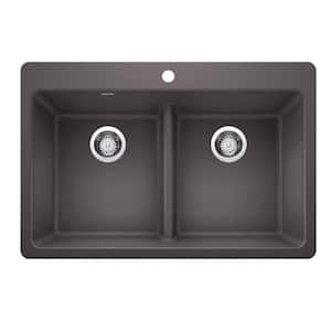 Liven SILGRANIT 33 in. Drop-In/Undermount Double Bowl Granite Composite Kitchen Sink in Cinder