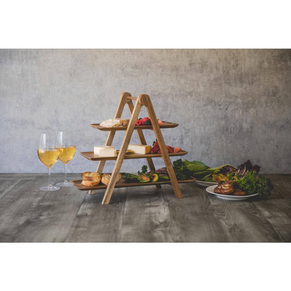 Medium Wood 3-Tiered Acacia Serving Ladder Tray