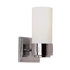 Fusion 1-Light Polished Chrome Wall Sconce Light Fixture with Frosted Glass Shade