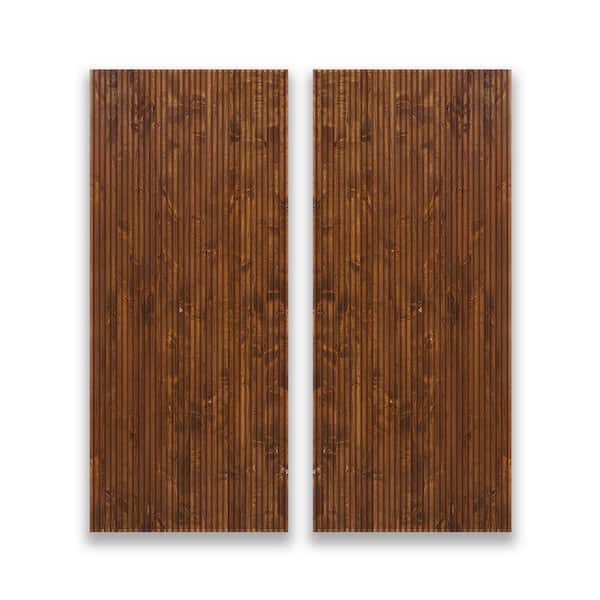 CALHOME 48 in. x 80 in. Japanese Series Pre Assemble Walnut Stained Solid Wood Interior Double Sliding Closet Doors