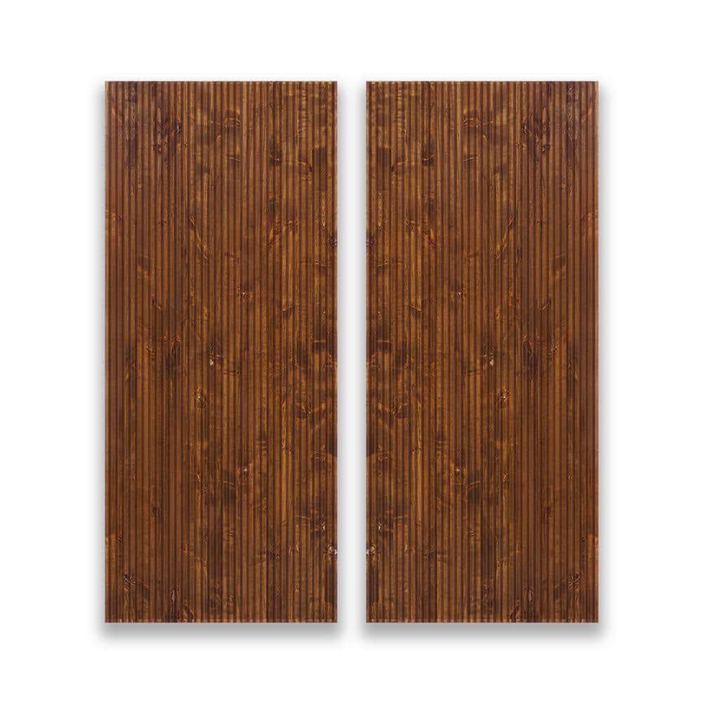 CALHOME 72 in. x 80 in. Japanese Series Pre Assemble Walnut Stained Solid Wood Interior Double Sliding Closet Doors, Brown