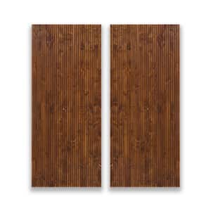 60 in. x 84 in. Japanese Series Pre Assemble Walnut Stained Solid Wood Interior Double Sliding Closet Doors