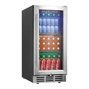 15 in. Single Zone 127-Cans Undercounter Freestanding/Built-in Beverage and Wine Cooler in Black, Visible Glass Door