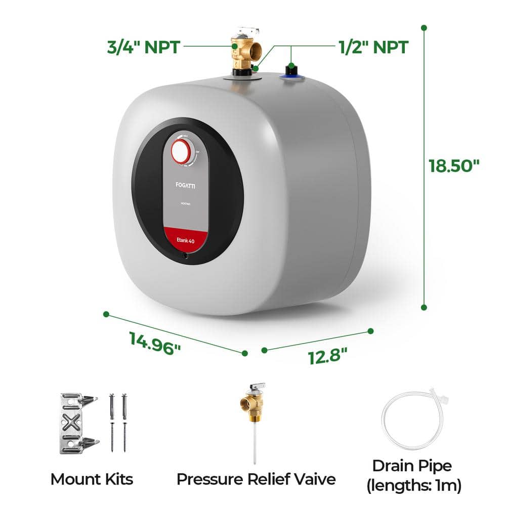 FOGATTI 4 Gallon Gray Electric Mini Tank Water Heater