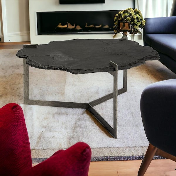 HomeRoots 40 in. Oak and Antique Gray Specialty Stone Coffee Table
